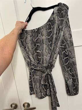 Michael Kors One-Shoulder Snake Print Wrap Top - Black & White